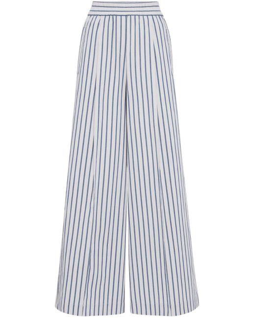 Brunello Cucinelli Blue Striped Wide-leg Trousers