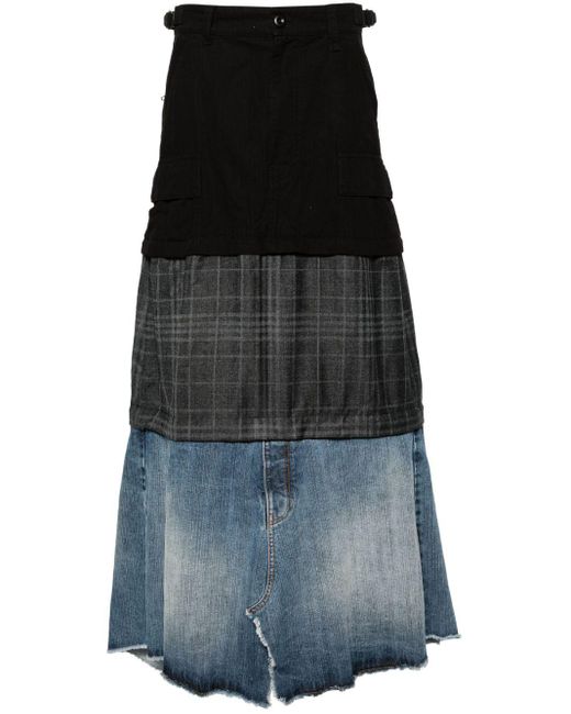 Balenciaga Black Patchwork Layered Maxi Skirt