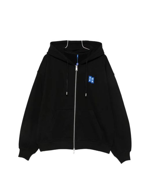 Adererror Black Logo-Patch Zip-Up Hoodie for men