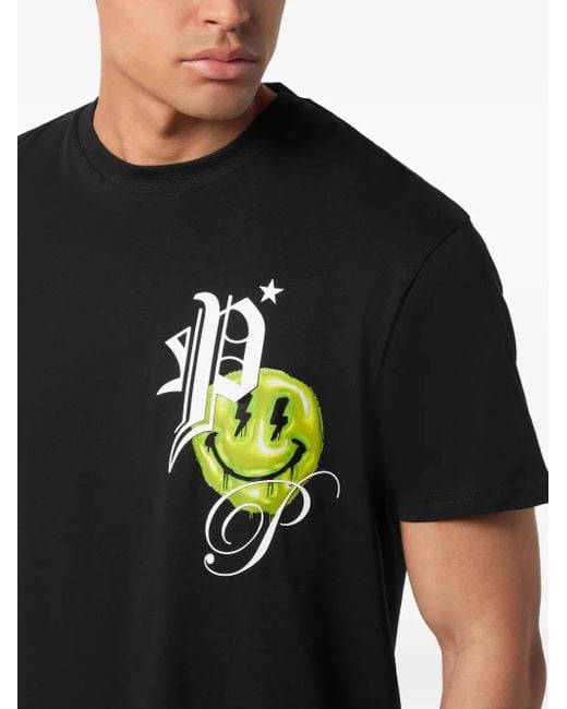 Philipp Plein Black Round Neck T-Shirt Smile Balloon for men