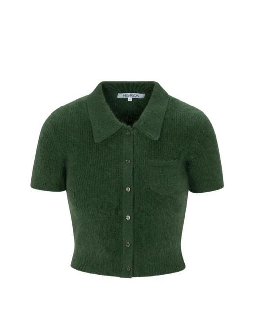 Hevron Green Juno Ribbed-Knit Short-Sleeve Cardigan