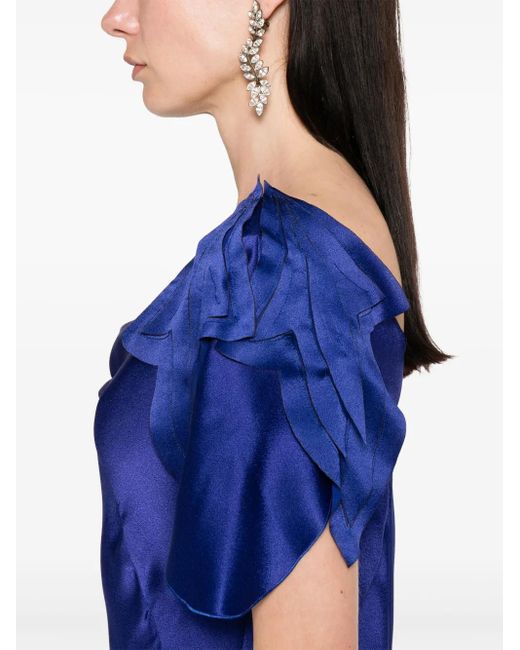 Alberta Ferretti Satijnen Maxi-Jurk in het Blue