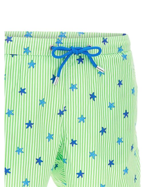 Mc2 Saint Barth Green Striped Star-Pattern Swim Shorts for men