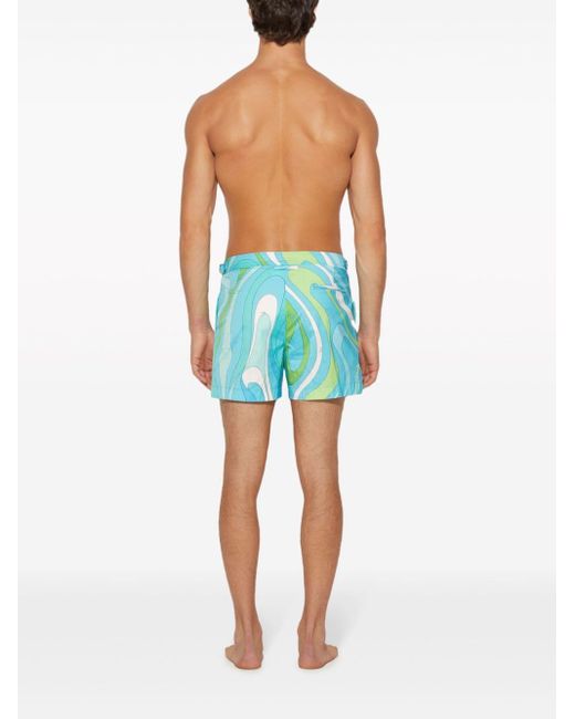 Emilio Pucci Blue Marmo-print Swim Shorts for men