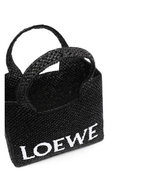 Loewe Black Font Small Raffia Tote Bag