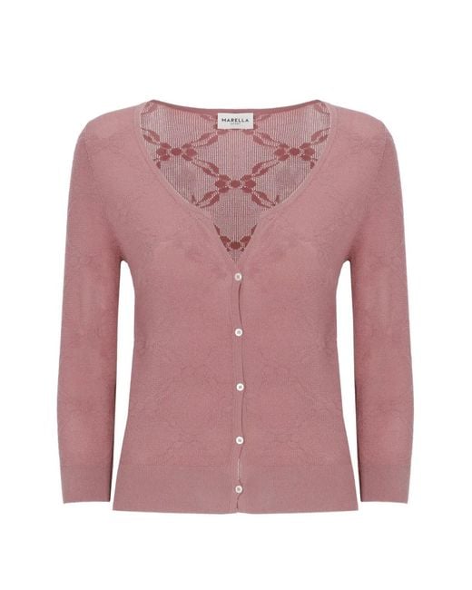 Marella Pink Floral-Embroidered V-Neck Cardigan