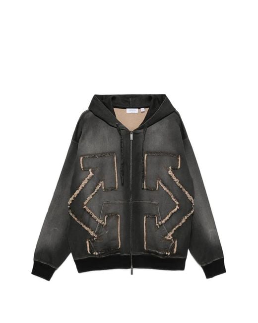 Off-White c/o Virgil Abloh Black Distressed Arrow Skate Zip Hoodie for men