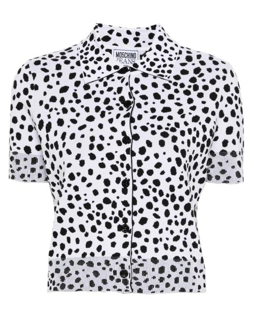 Moschino White Gestrickte Bluse mit Animal-Print