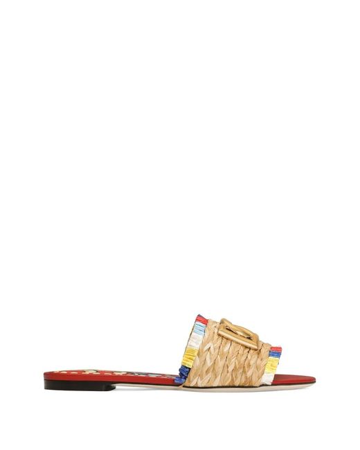 Dolce & Gabbana Metallic Raffia Flat Slides