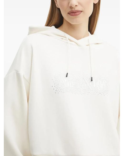 ARMANI EXCHANGE White Crystal-Embellished Long-Sleeve Hoodie