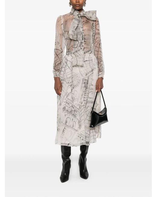 Paul & Joe White Graphic-Print Silk Skirt