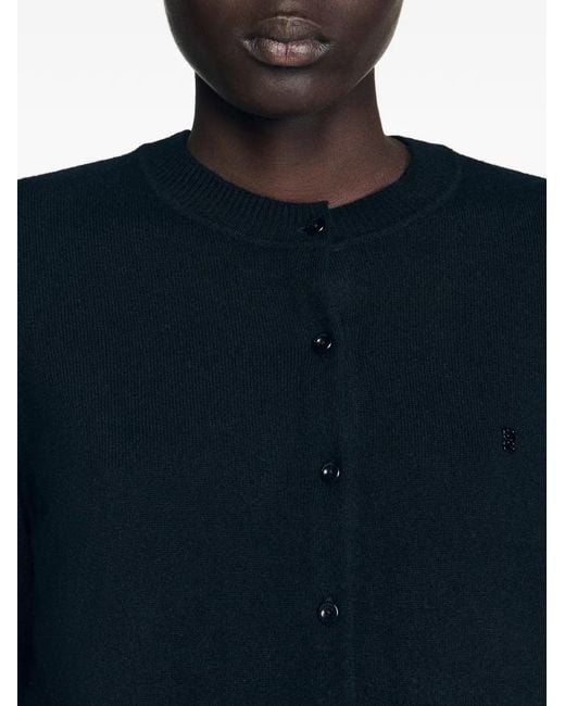 Sandro Black Ruffle-Trim Cardigan