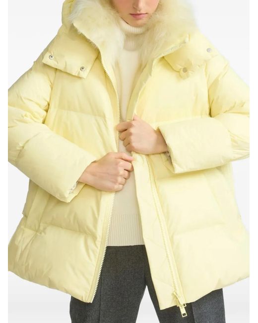Yves Salomon Yellow A-Line Shearling-Trim Coat