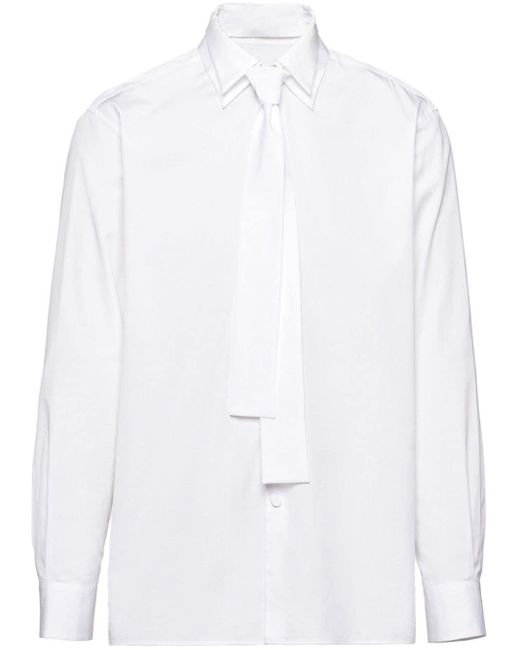 Chemise en coton à détail de nœud Prada pour homme en coloris White