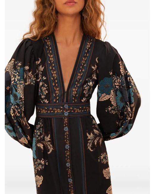 Vestido midi Blossom Tapestry con estampado floral y botones en la parte delantera Farm Rio de color Black