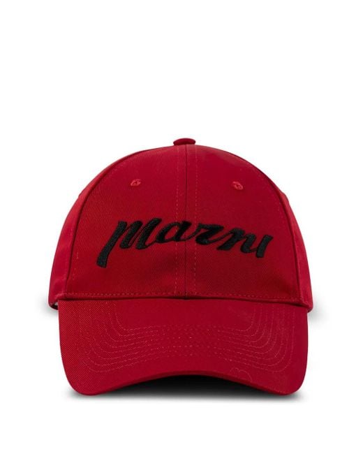 メンズ Marni ロゴ キャップ Red