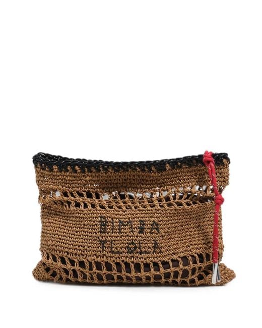 Bimba Y Lola Brown Medium Dark Natural Raffia-Effect Handbag