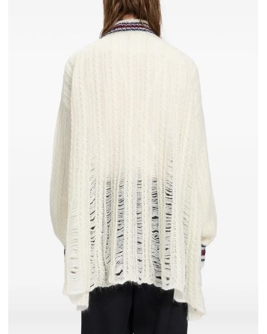 Ann Demeulemeester Natural Distressed Cable-Knit Cardigan for men