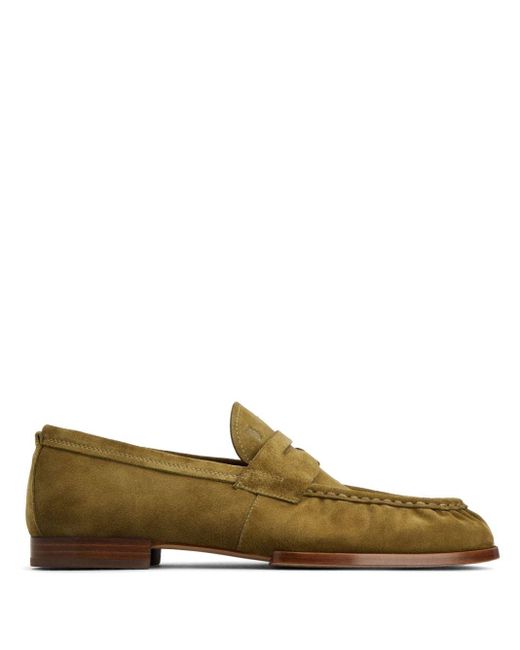 Tod's Green Logo-debossed Suede Loafers for men