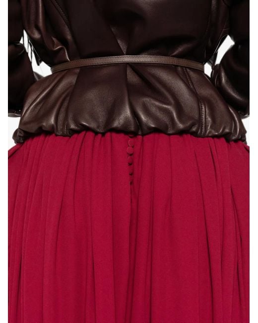 Magda Butrym Red Draped Bubble-Hem Midi Skirt
