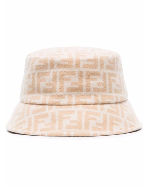 Fendi Wool Ff Monogram-print Bucket Hat in Natural | Lyst