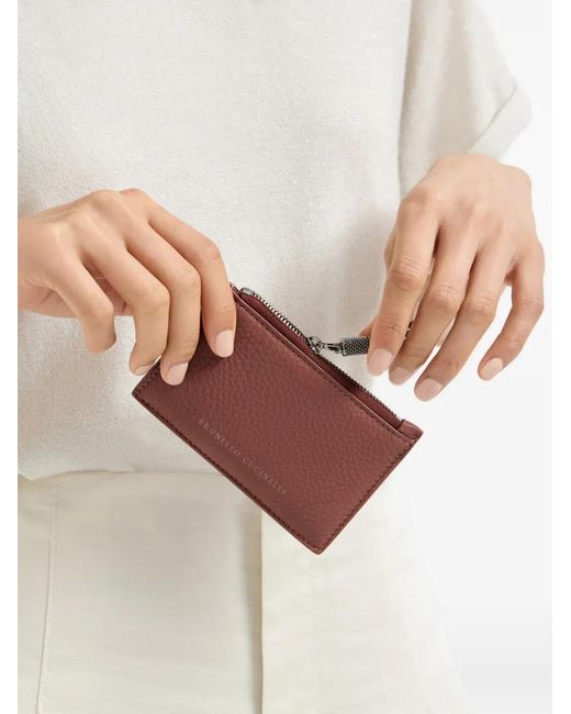 Brunello Cucinelli Red Logo Leather Card Holder