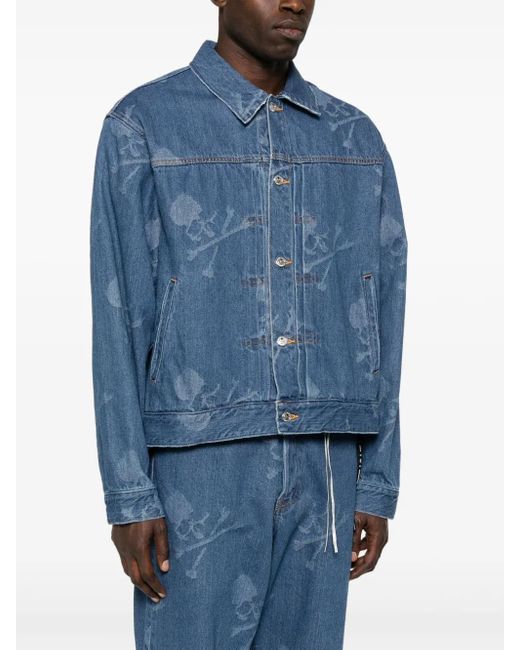 MASTERMIND WORLD Blue Monogram-Pattern Denim Jacket for men