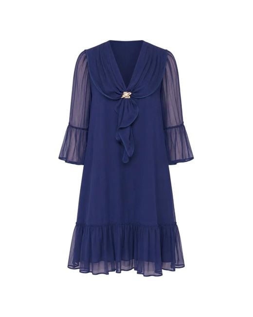 Nissa Blue Silk Midi Dress
