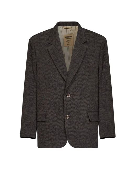 Uma Wang Black Chevron-Pattern Single-Breasted Blazer for men