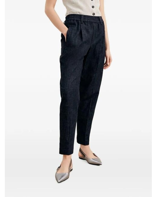 Brunello Cucinelli Blue Elastic-Waistband Tapered-Leg Trousers
