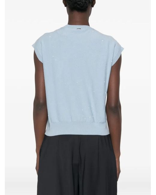 Herno Blue Sequin-Embellished Cap-Sleeve Vest