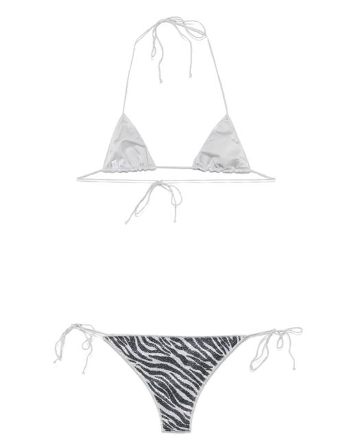 Oseree White Zebra-print Lurex Bikini Top