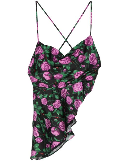 Chiara Ferragni Black Floral Asymmetric Tank Top