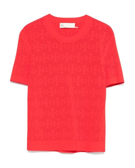 T-Shirt À Motif Monogrammé Tory Burch en coloris Red