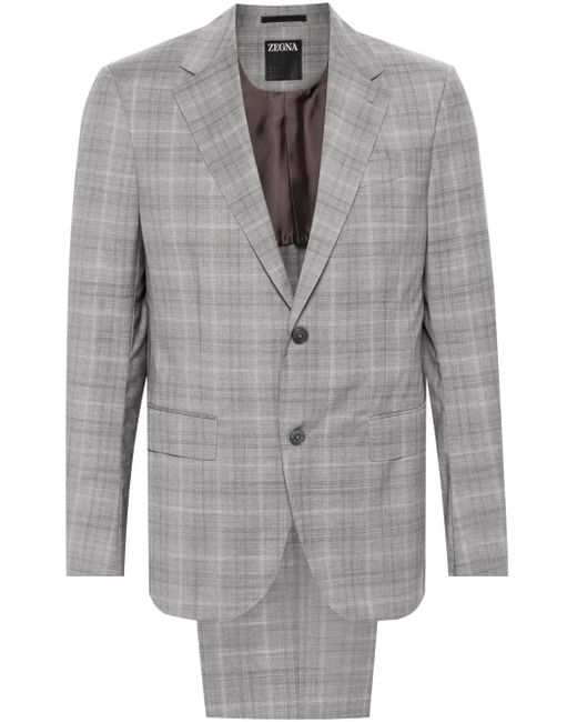 Zegna Gray Checked Single-Breasted Suit for men
