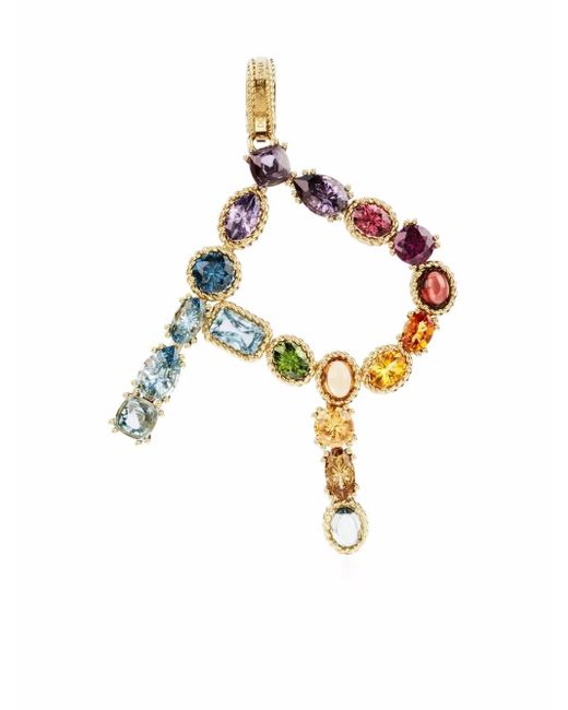 Dolce & Gabbana 18Kt Geelgouden Alphabet R Hanger Met Meerdere Stenen in het Metallic
