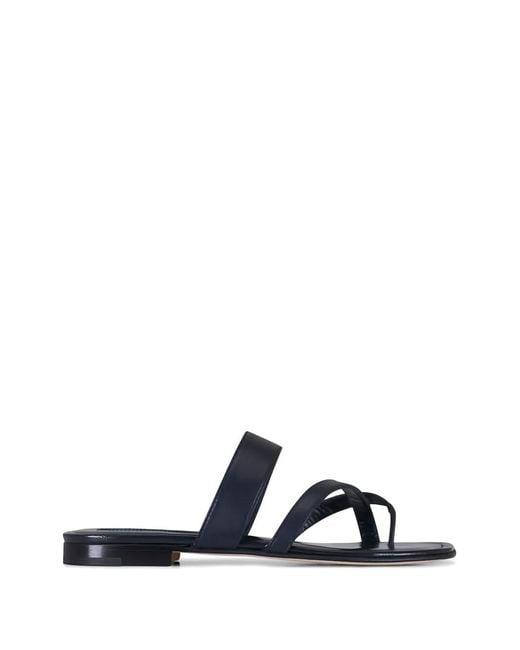 Manolo Blahnik White Susa Toe-Strap Slip-On Sandals