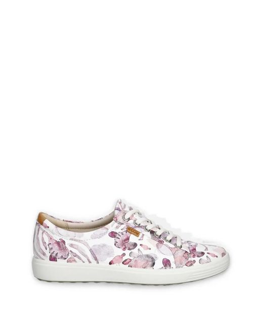 Ecco White Soft 7 Floral-Print Leather Sneakers