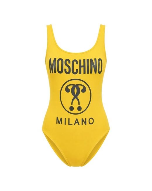 Moschino Yellow Logo-Print Scoop-Neck Swimsuit
