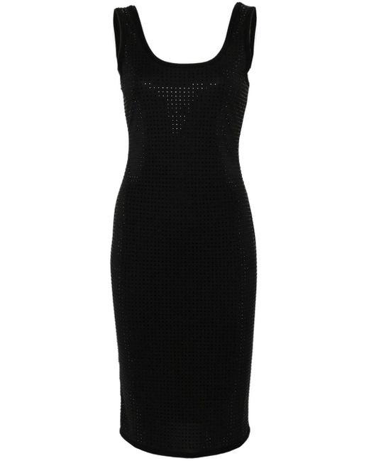 Versace Black Rhinestone-embellished Midi Dress