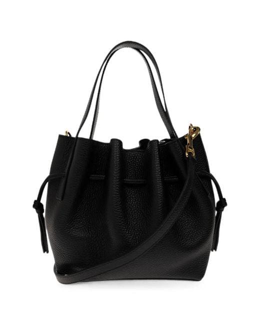 Yuzefi Black Mini Scallop Pebble-Grain Bucket Bag