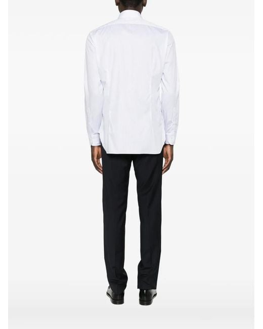 Barba Napoli White Pinstripe Long-Sleeve Shirt for men