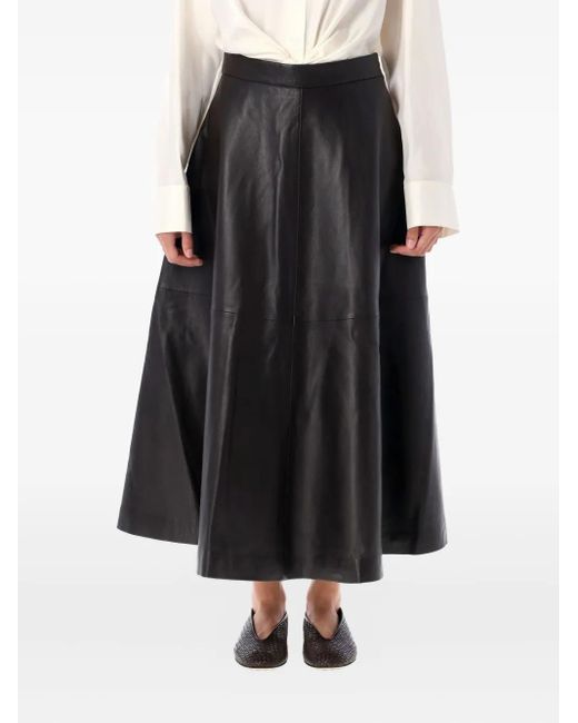 Rohe Leren Midi-Rok in het Black
