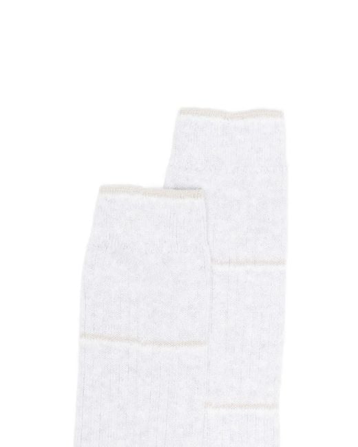 Eleventy White Striped Socks for men