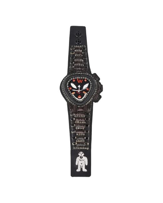 Walter Van Beirendonck Black New Bead-Embellished Embroidered Cotton Bracelet