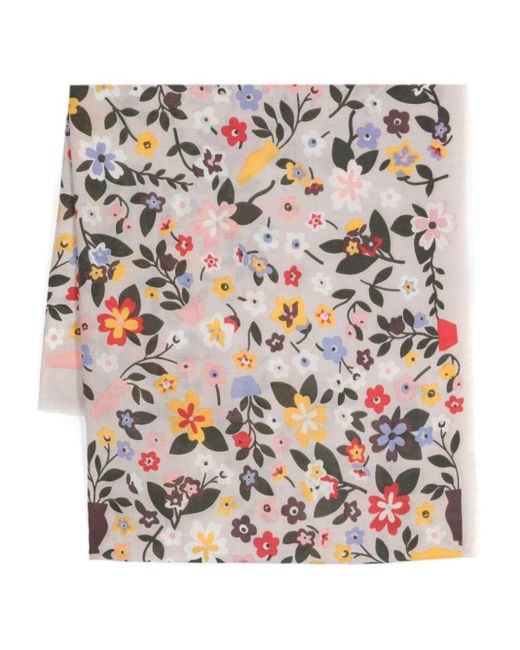 Bimba Y Lola Gray Ausgefranster Schal mit Blumen-Print