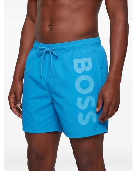 Boss Blue Logo-Print Swim Shorts for men