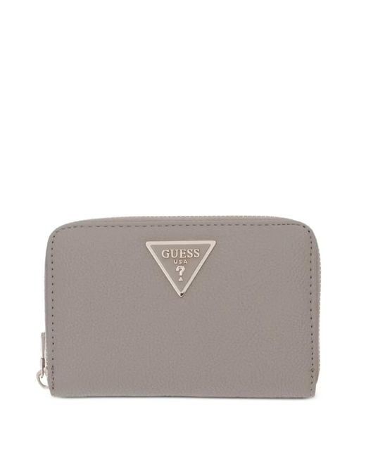 Guess Gray Laurel Logo-Plaque Pebbled-Effect Wallet