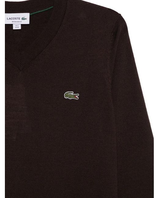Lacoste Brown Logo-Patch V-Neck Sweater for men