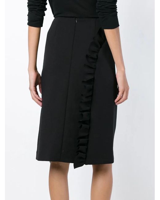 Simone Rocha Black Frilled Straight Skirt